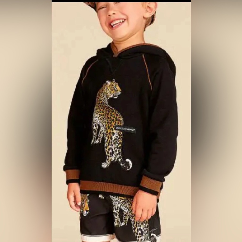 Black Leopard Graphic Sweatshirt with Brown Trim